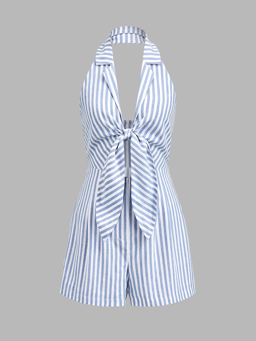 Halter Tie Front Striped Romper