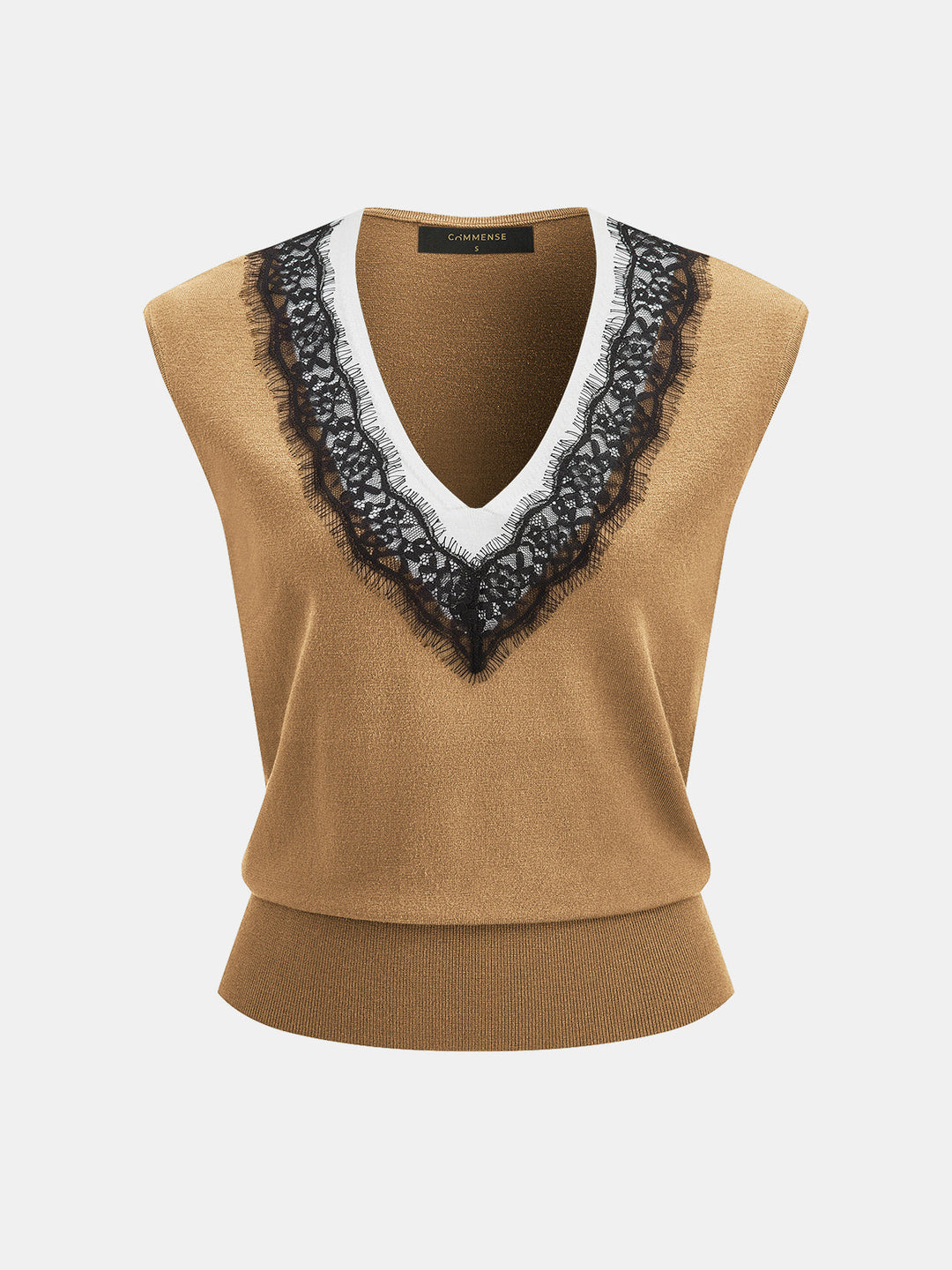 Lace Trim Contrast V Neck Sleeveless Knit Vest