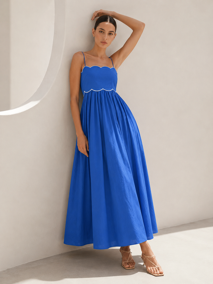 Scalloped Piping Cotton Cami Maxi Dress