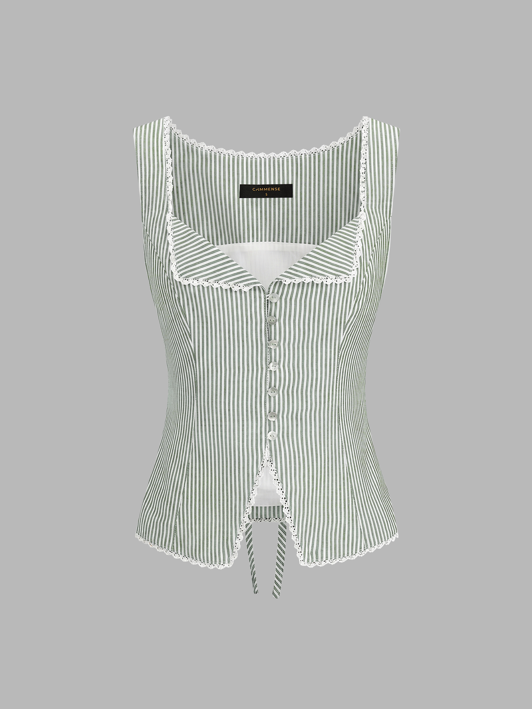 Striped Lace Trim Button-Front Tank Top