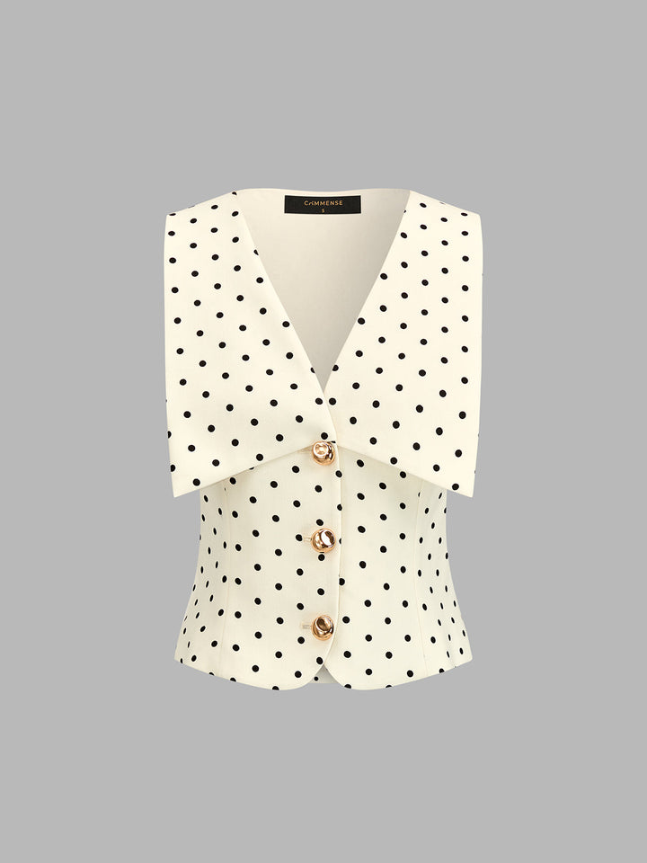 Polka Dot Folded Metal Button Vest