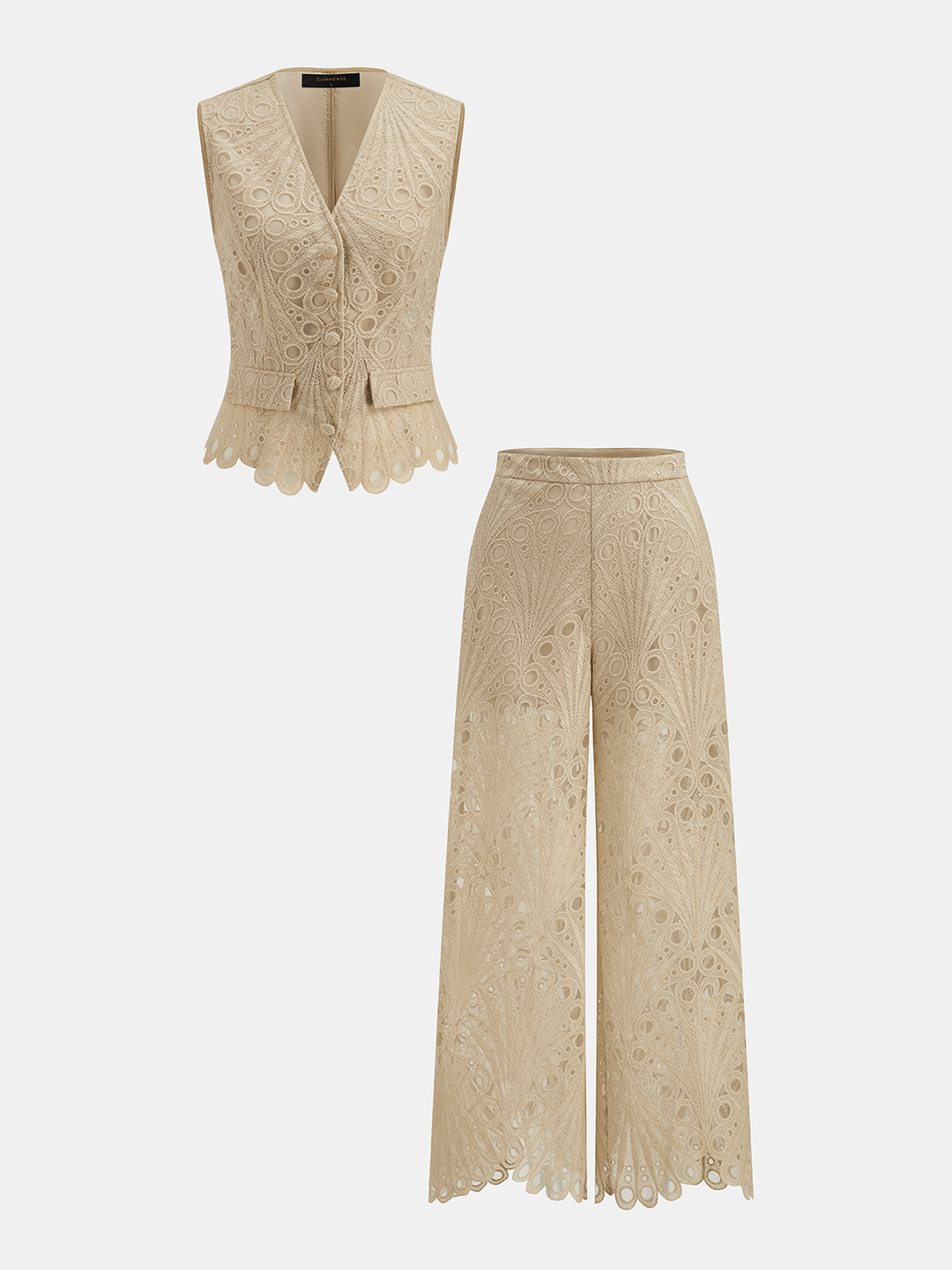 Guipure Lace Vest & Wide Leg Pants Set