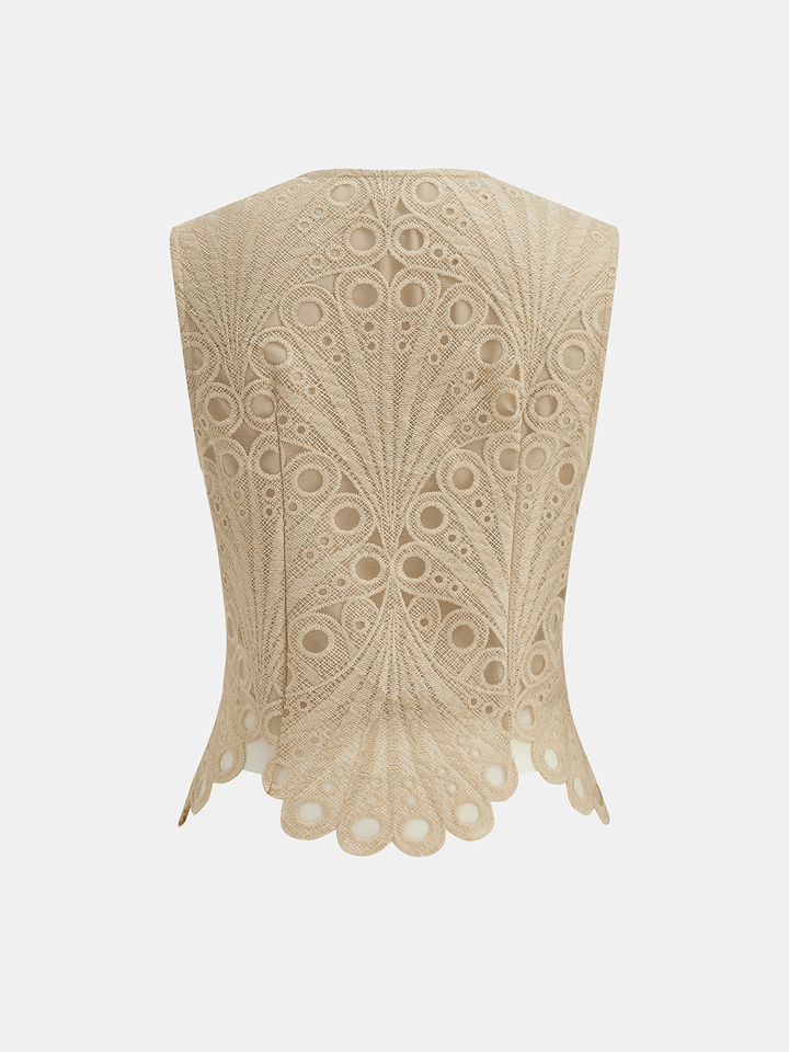 Guipure Lace Vest & Wide Leg Pants Set