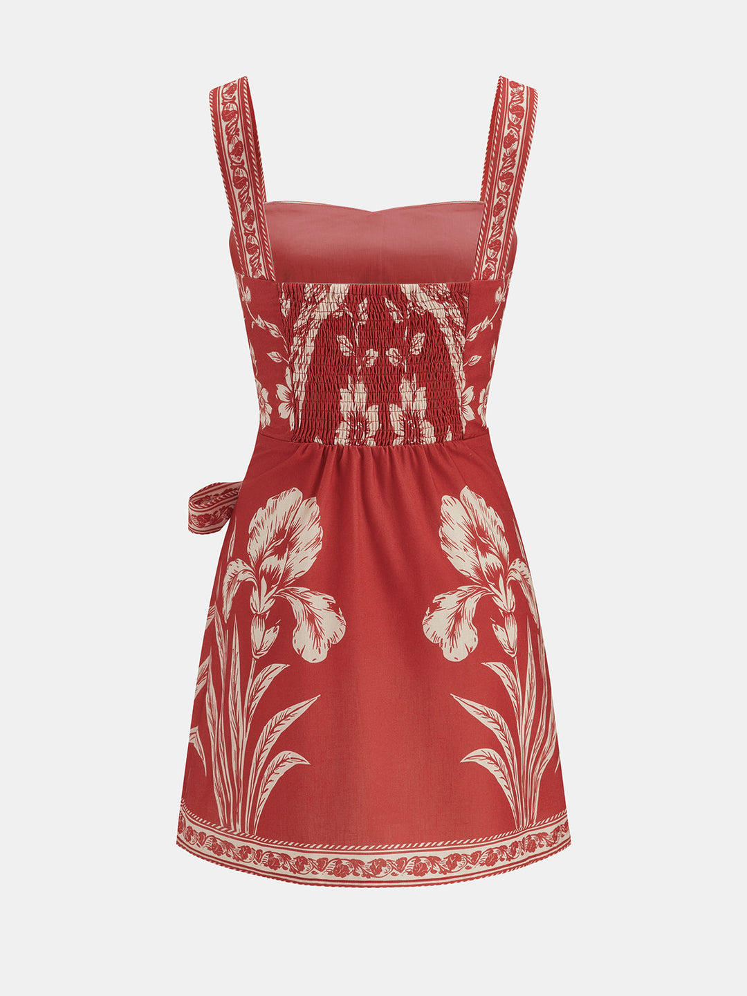 Floral Bird Print Wrap Tie Mini Dress