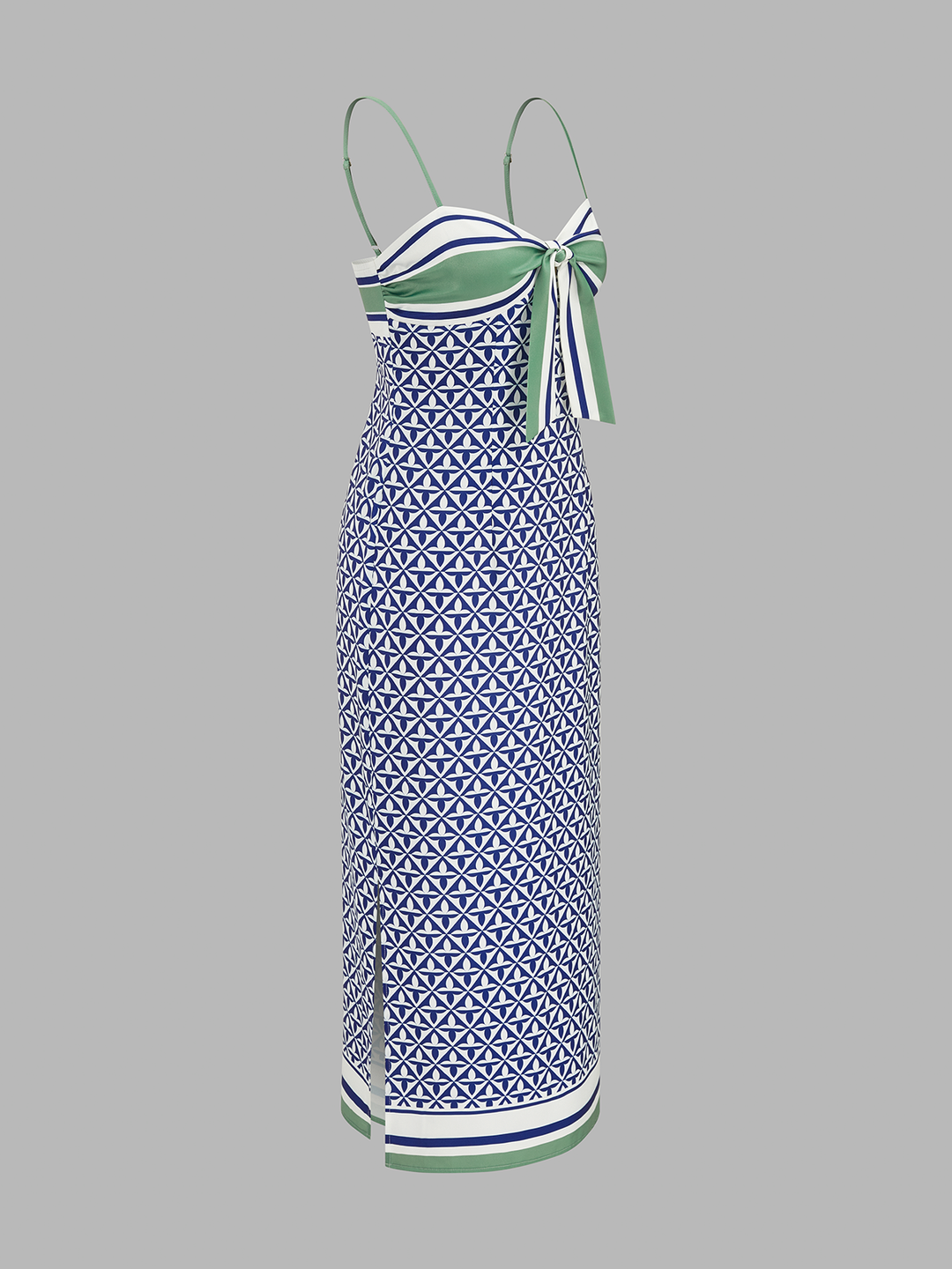 Geometric Print Tie-Front Slit Maxi Slip Dress