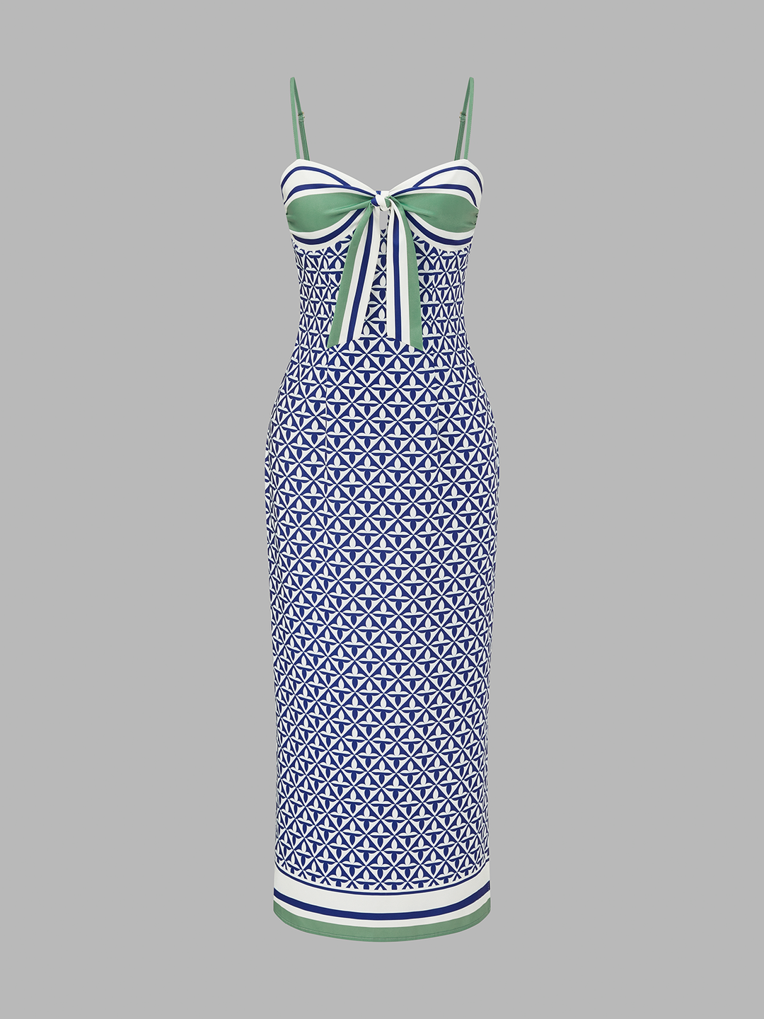 Geometric Print Tie-Front Slit Maxi Slip Dress