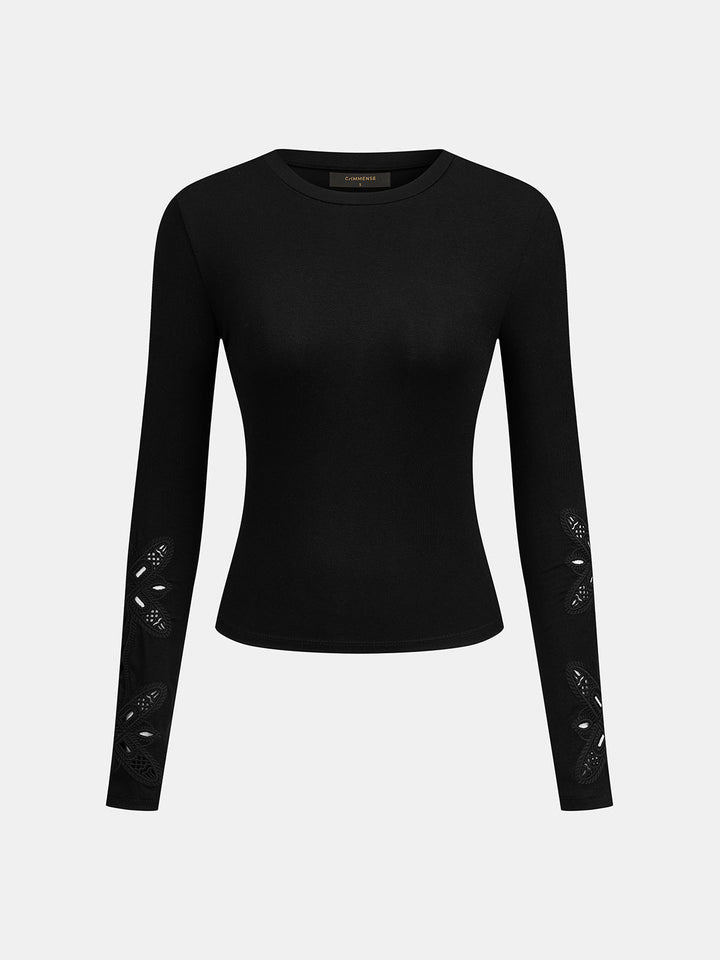 Cutwork Embroidery Sleeve Fitted Top