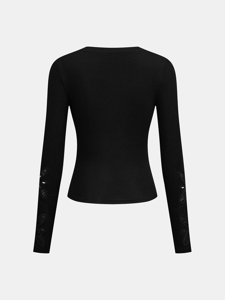 Cutwork Embroidery Sleeve Fitted Top