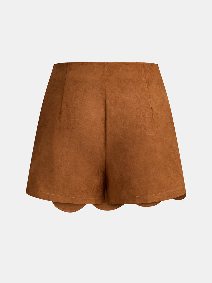 Scalloped Hem Suede Effect Skort