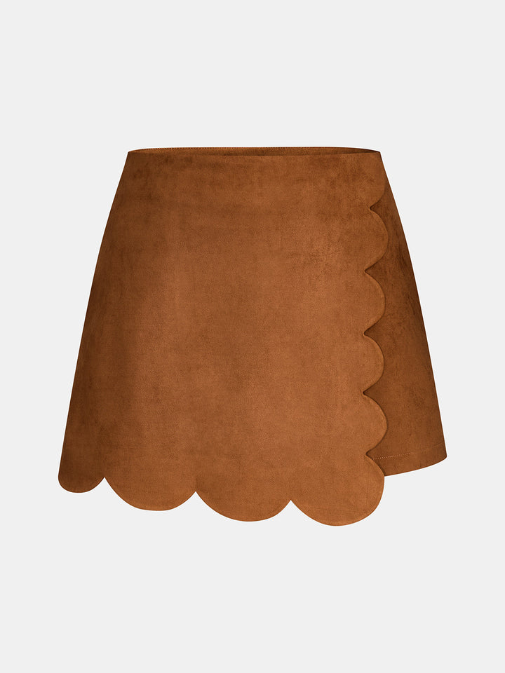 Scalloped Hem Suede Effect Skort