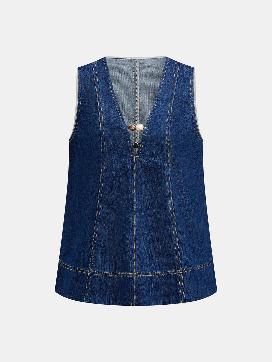 V Neck Beaded Denim Vest & Shorts Set