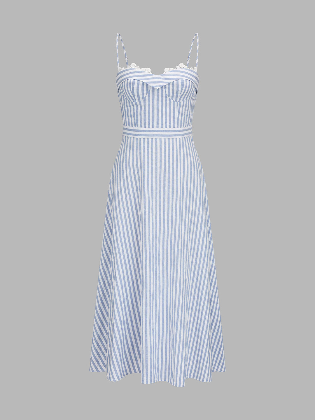 Lace Trim Striped Bustier Slip Dress