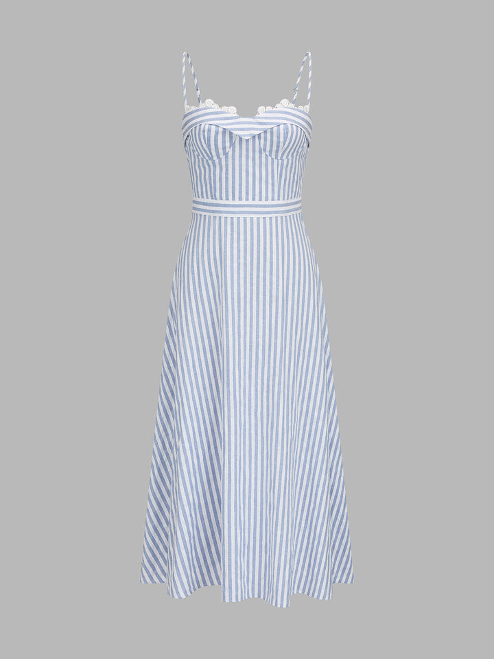 Lace Trim Striped Bustier Slip Dress