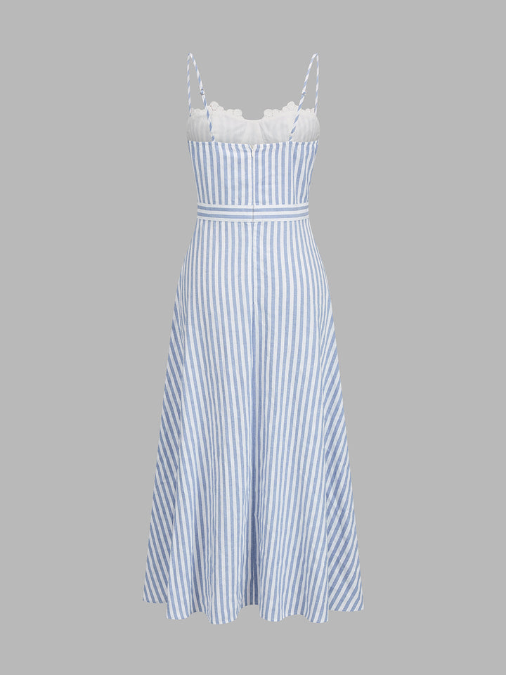 Lace Trim Striped Bustier Slip Dress