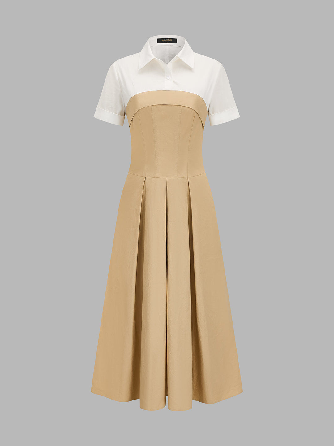 Fake Two Piece Shirt Collar Pleated Maxi Dress