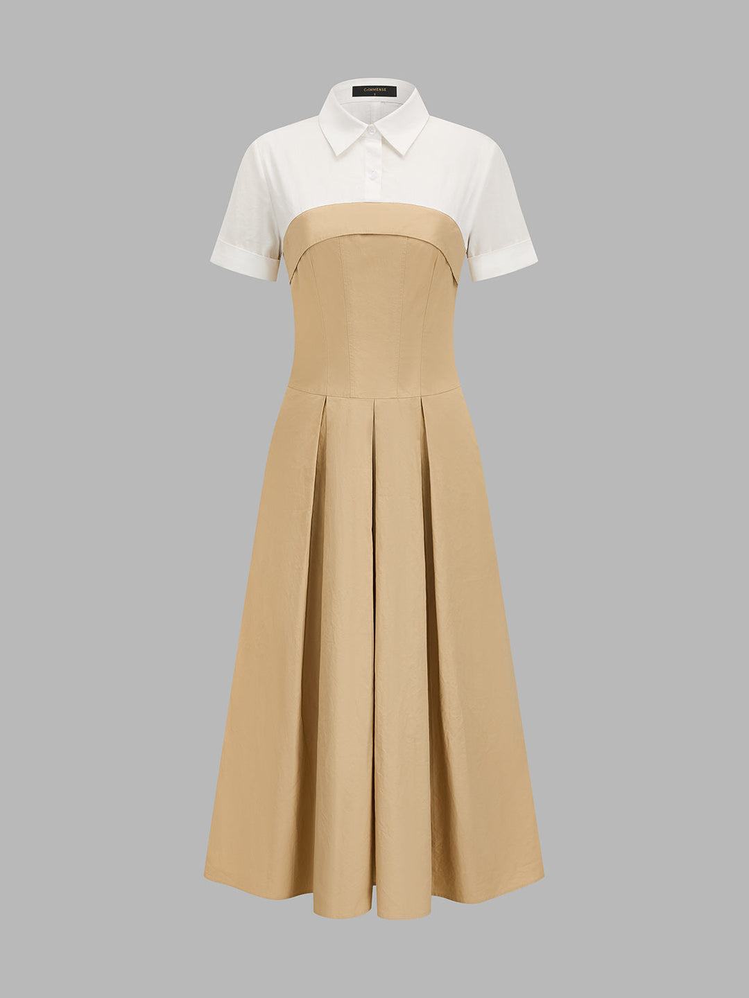 Fake Two Piece Shirt Collar Pleated Maxi Dress