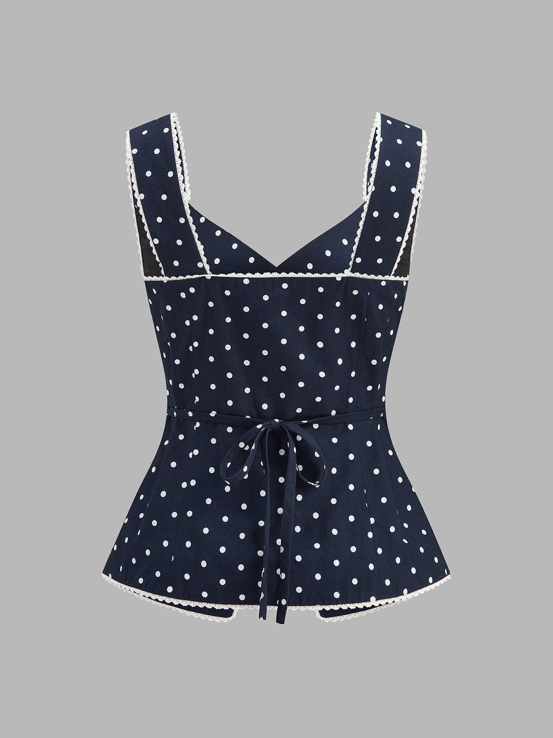 Polka Dot Lace Trim Button Front Vest