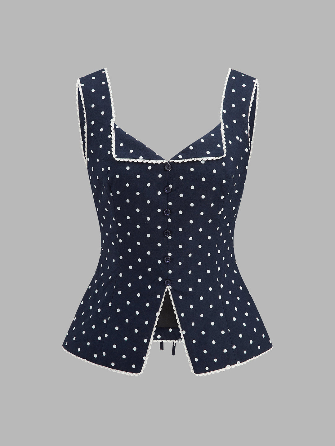 Polka Dot Lace Trim Button Front Vest