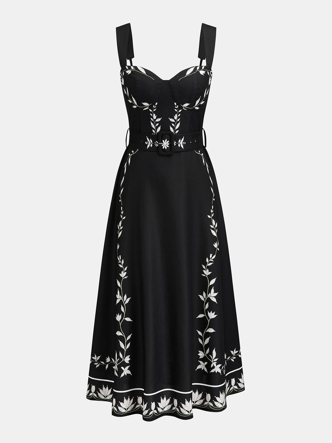 Botanical Print Belted Maxi Slip Dress