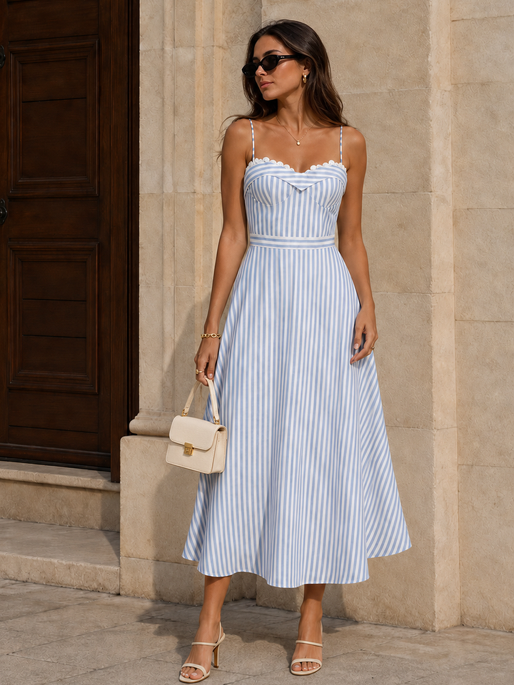 Lace Trim Striped Bustier Slip Dress