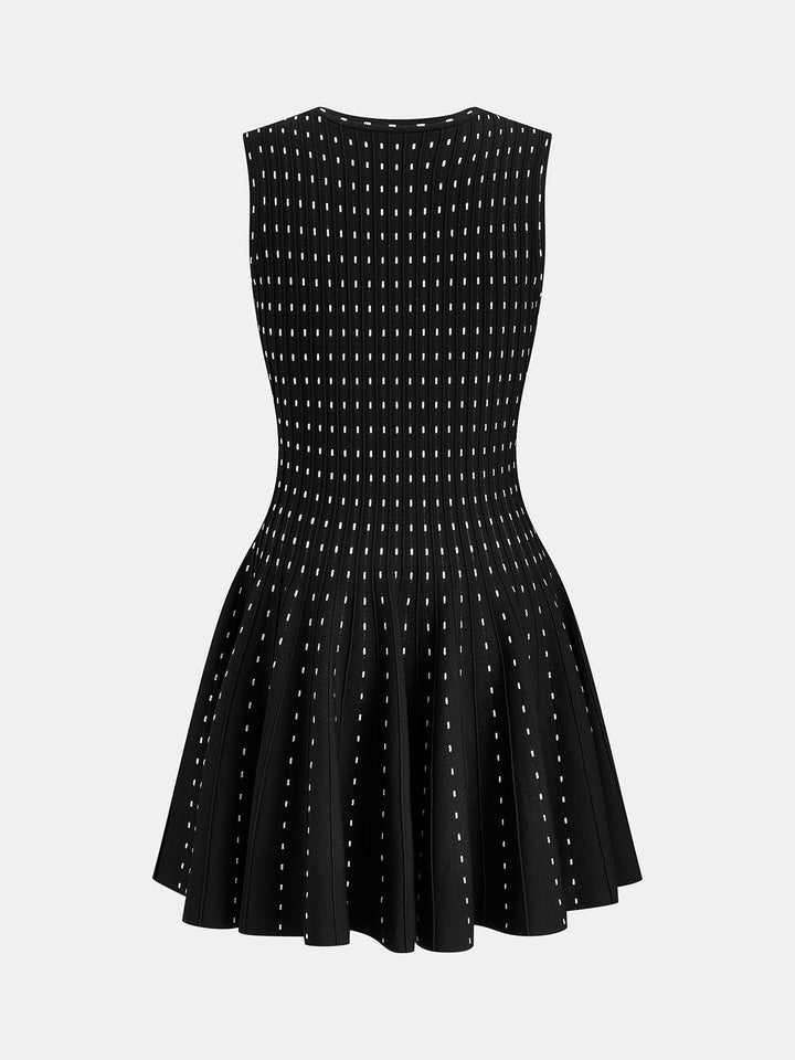 Sleeveless Polka Dot Flared Knit Mini Dress