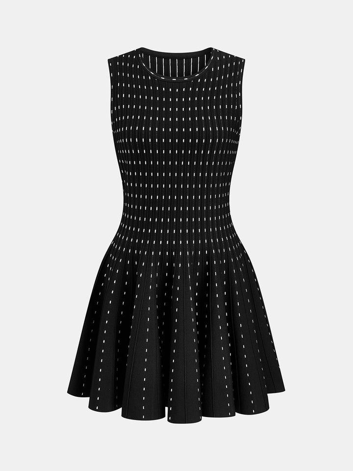Sleeveless Polka Dot Flared Knit Mini Dress