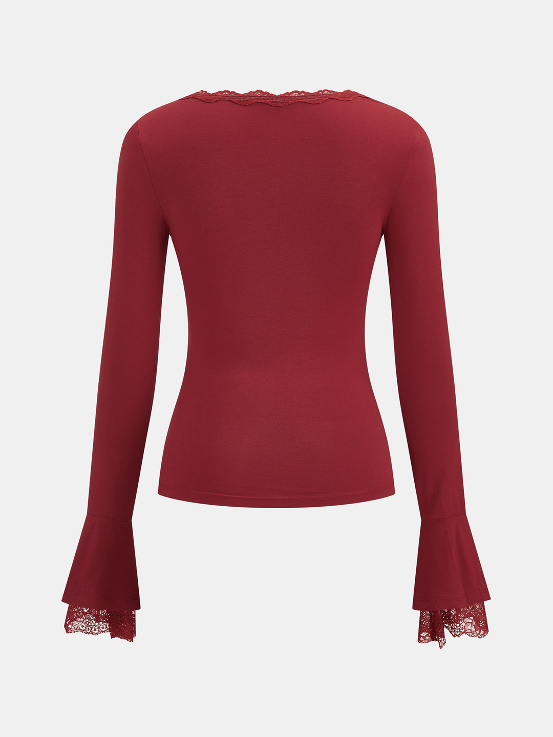 Lace V‑Neck Flare Sleeve Fitted Top