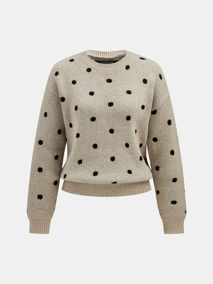 Polka Dot Long Sleeve Knit Sweater