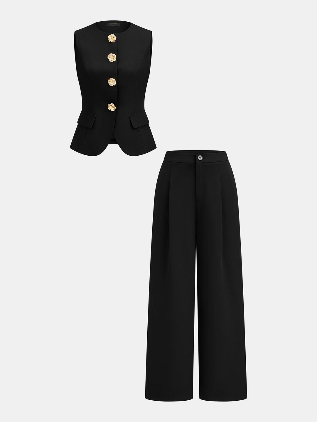 Flower Button Sleeveless Vest & Pants Set