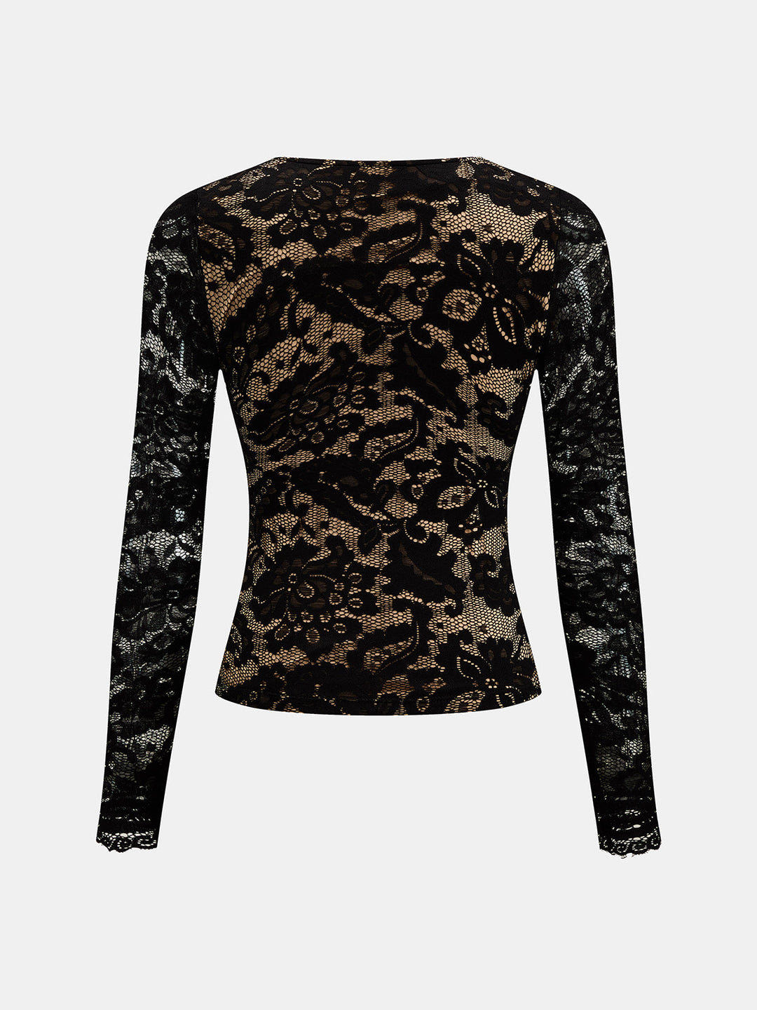 Floral Lace Deep V-Neck Long Sleeve Top