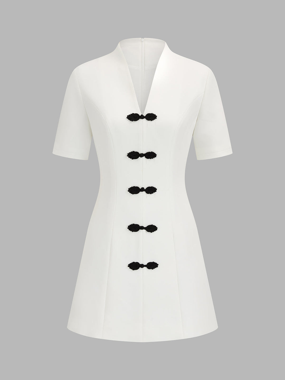 Frog Button V Neck Mini Dress
