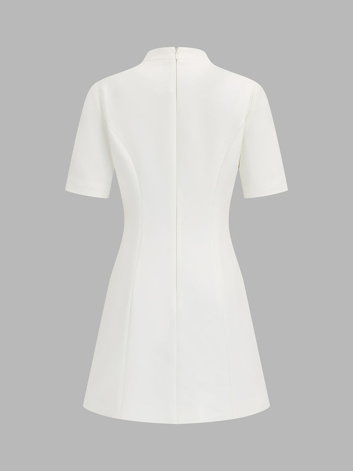 Frog Button V Neck Mini Dress