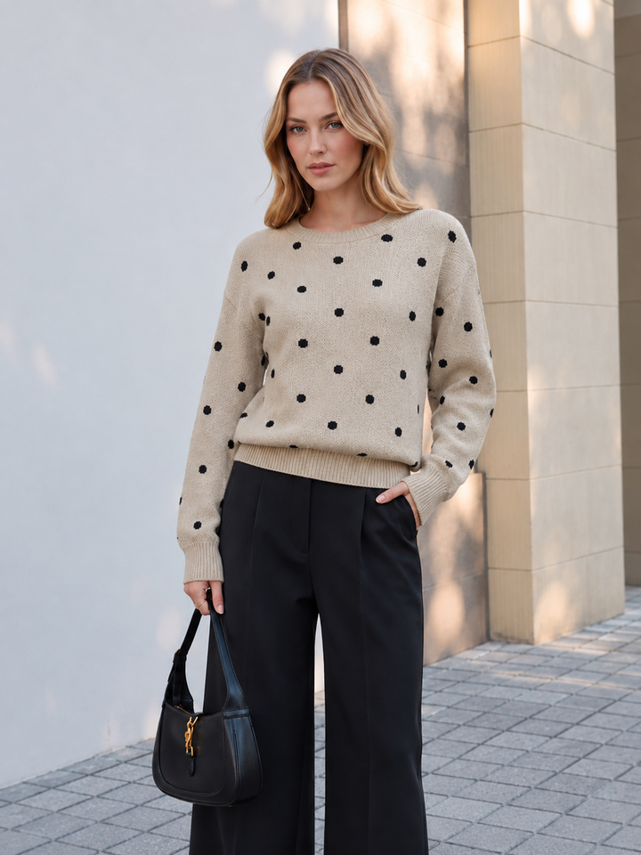 Polka Dot Long Sleeve Knit Sweater