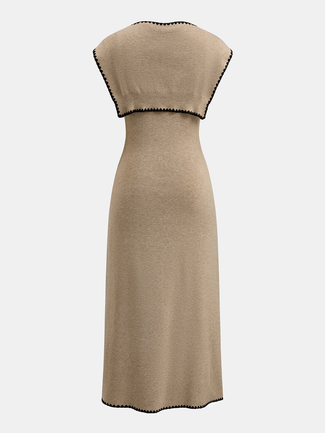 Tie Cape Contrast Trim Knit Midi Dress