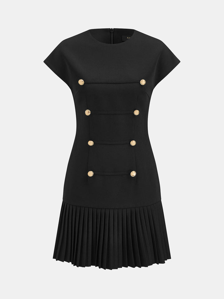 Napoleon Cap Sleeve Pleated Mini Dress
