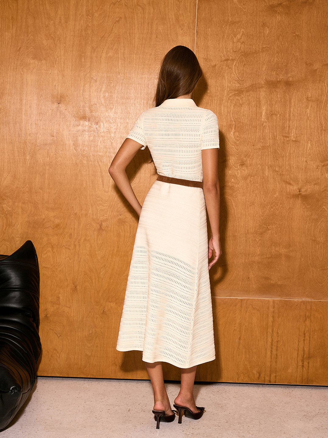 Polo Short Sleeve Openwork Knit Midi Dress