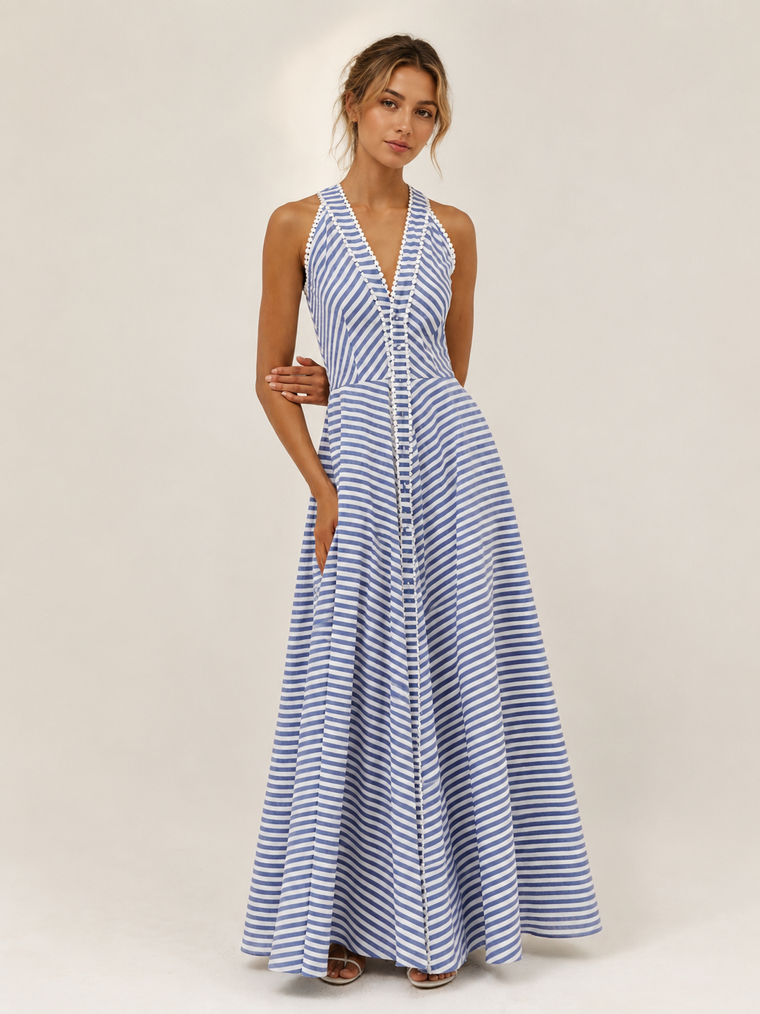 Striped Halter Maxi Dress