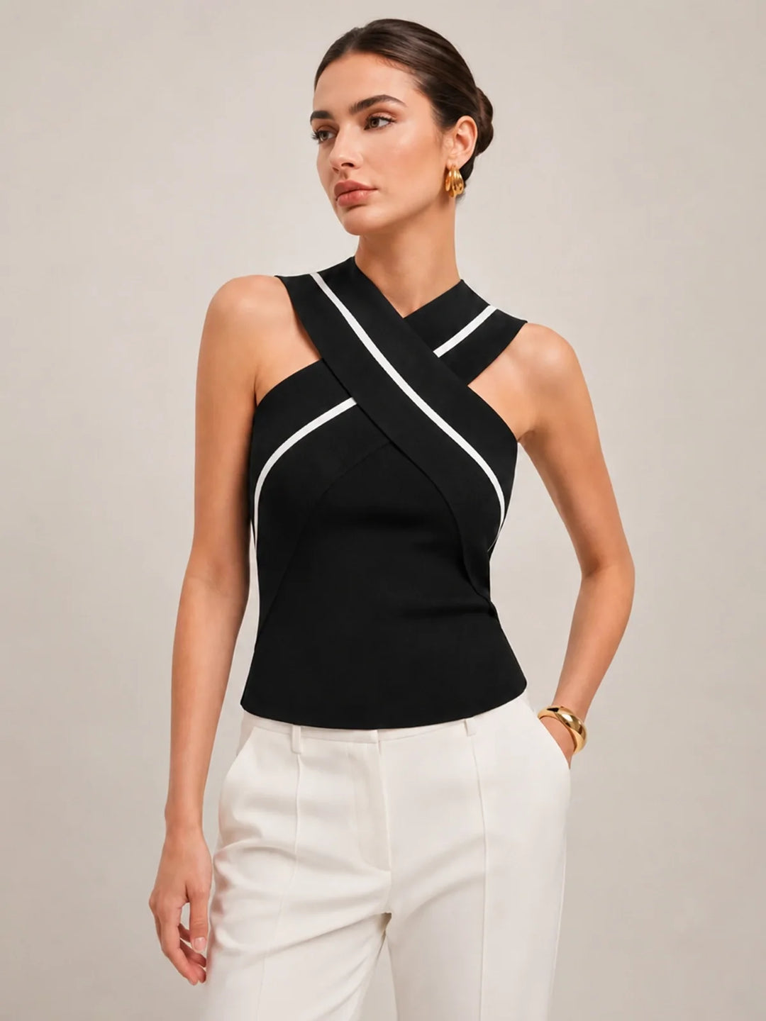 Crisscross Neck Sleeveless Knit Top