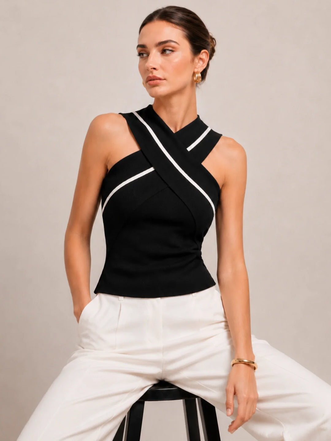 Crisscross Neck Sleeveless Knit Top