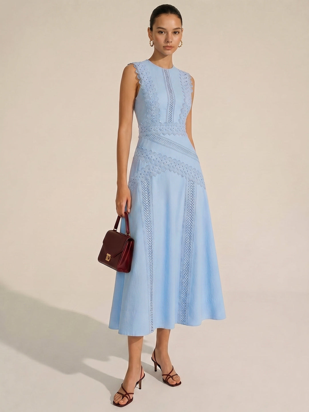Lace Panel Sleeveless Midi Dress
