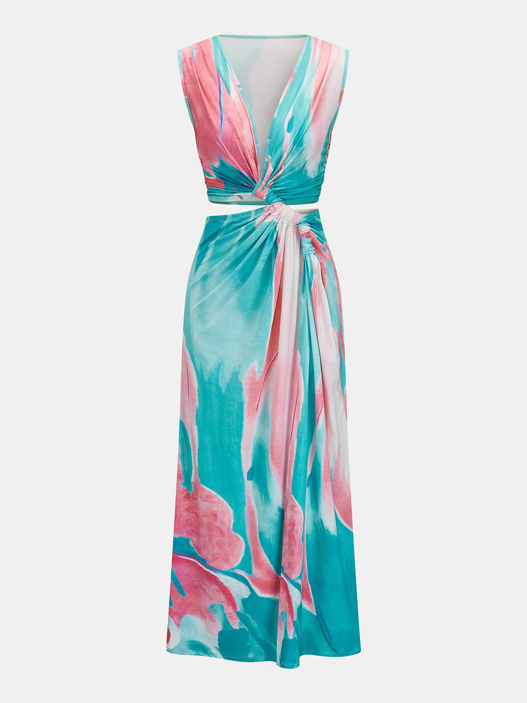 Twist Cutout Sleeveless Tie Dye Maxi Dress