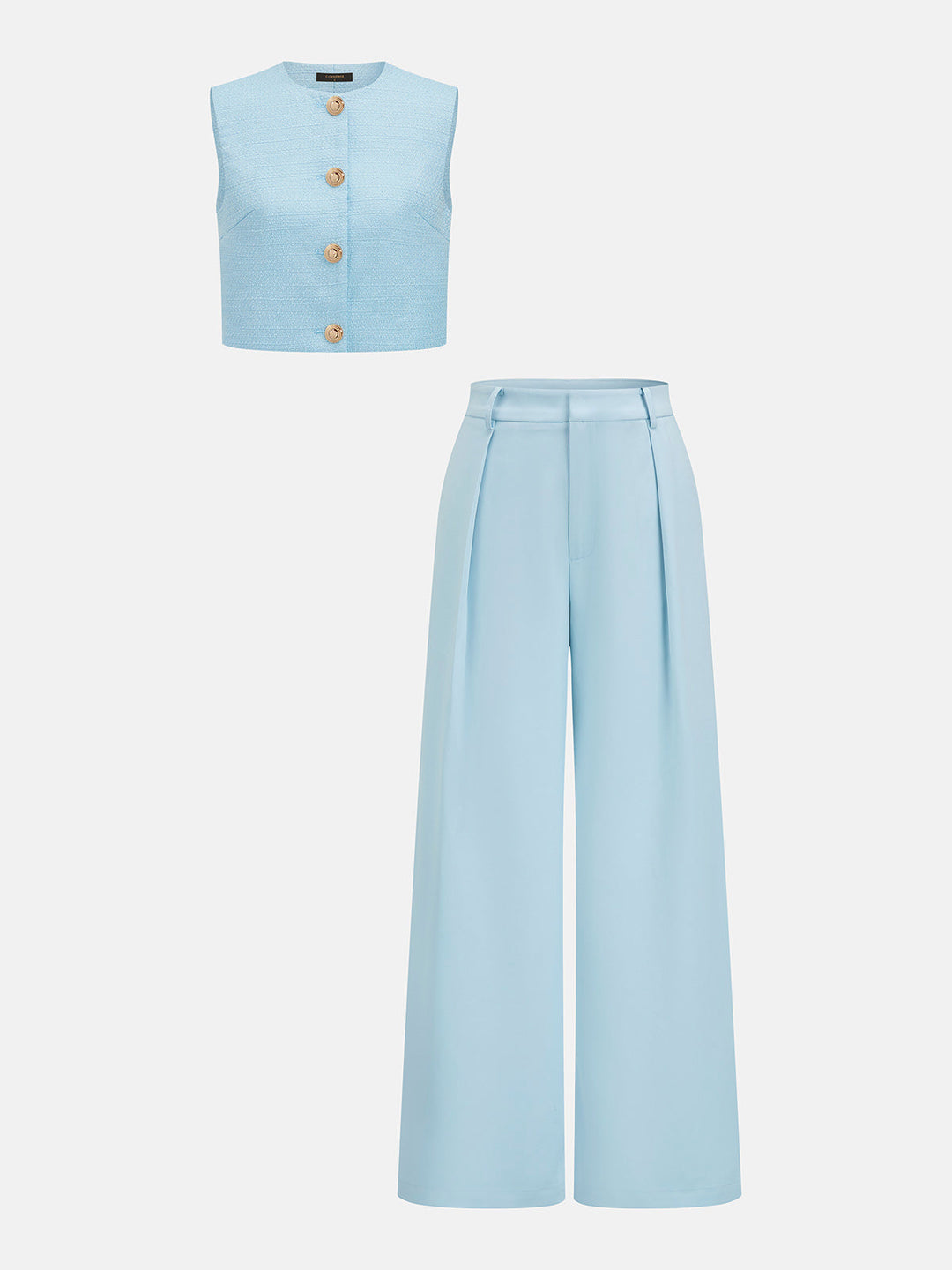 Sleeveless Textured Vest & Pleated Pant Set