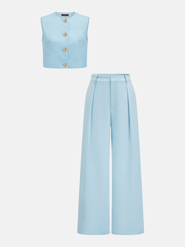 Sleeveless Textured Vest & Pleated Pant Set