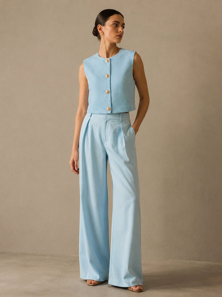 Sleeveless Textured Vest & Pleated Pant Set
