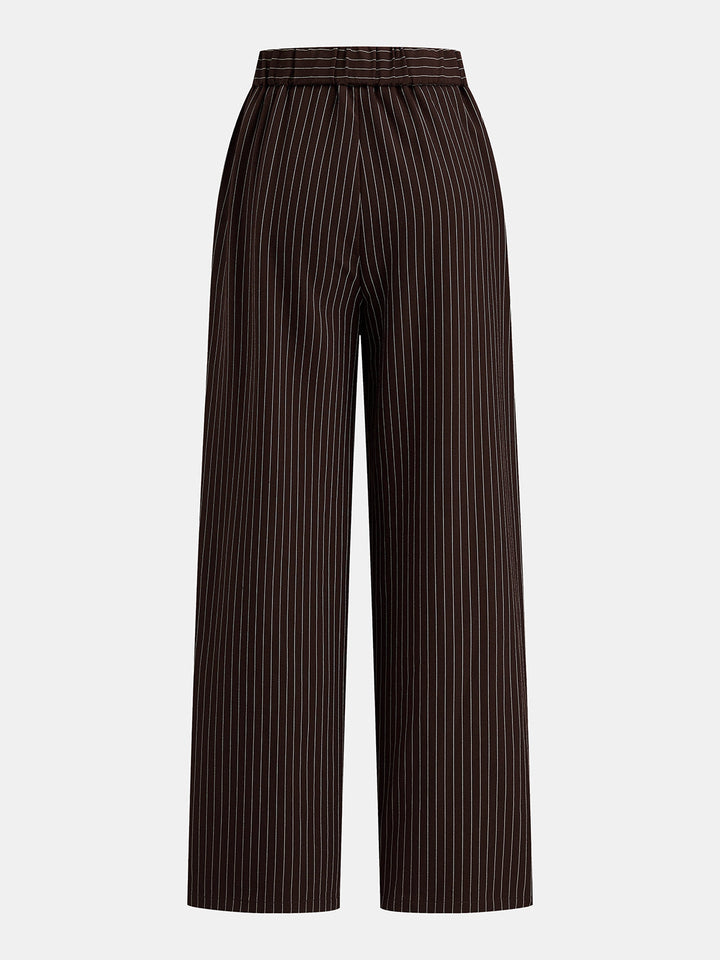 Cropped Knot Detail Pinstripe Two‑Piece Outfit