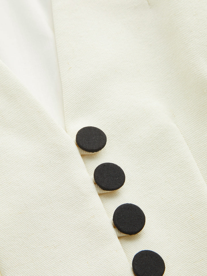 V‑Neck Pleated Peplum Button Blazer