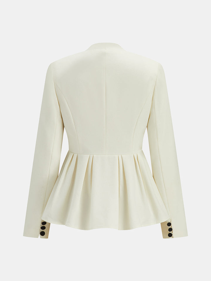 V‑Neck Pleated Peplum Button Blazer