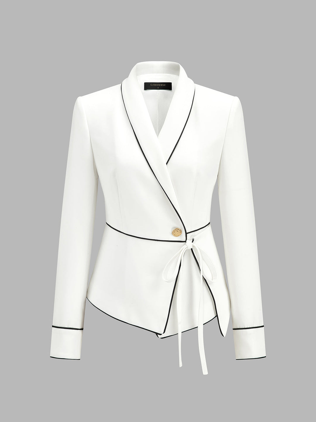 Contrast Piping Wrap Tie Waist Blazer