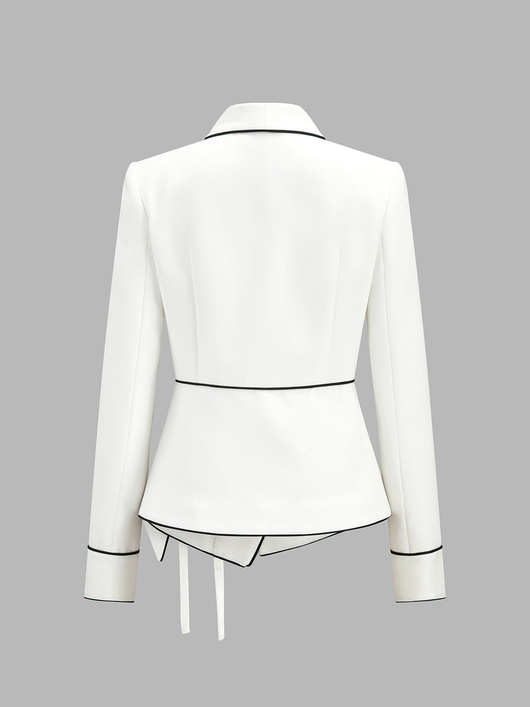 Contrast Piping Wrap Tie Waist Blazer