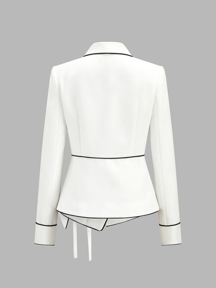 Contrast Piping Wrap Tie Waist Blazer